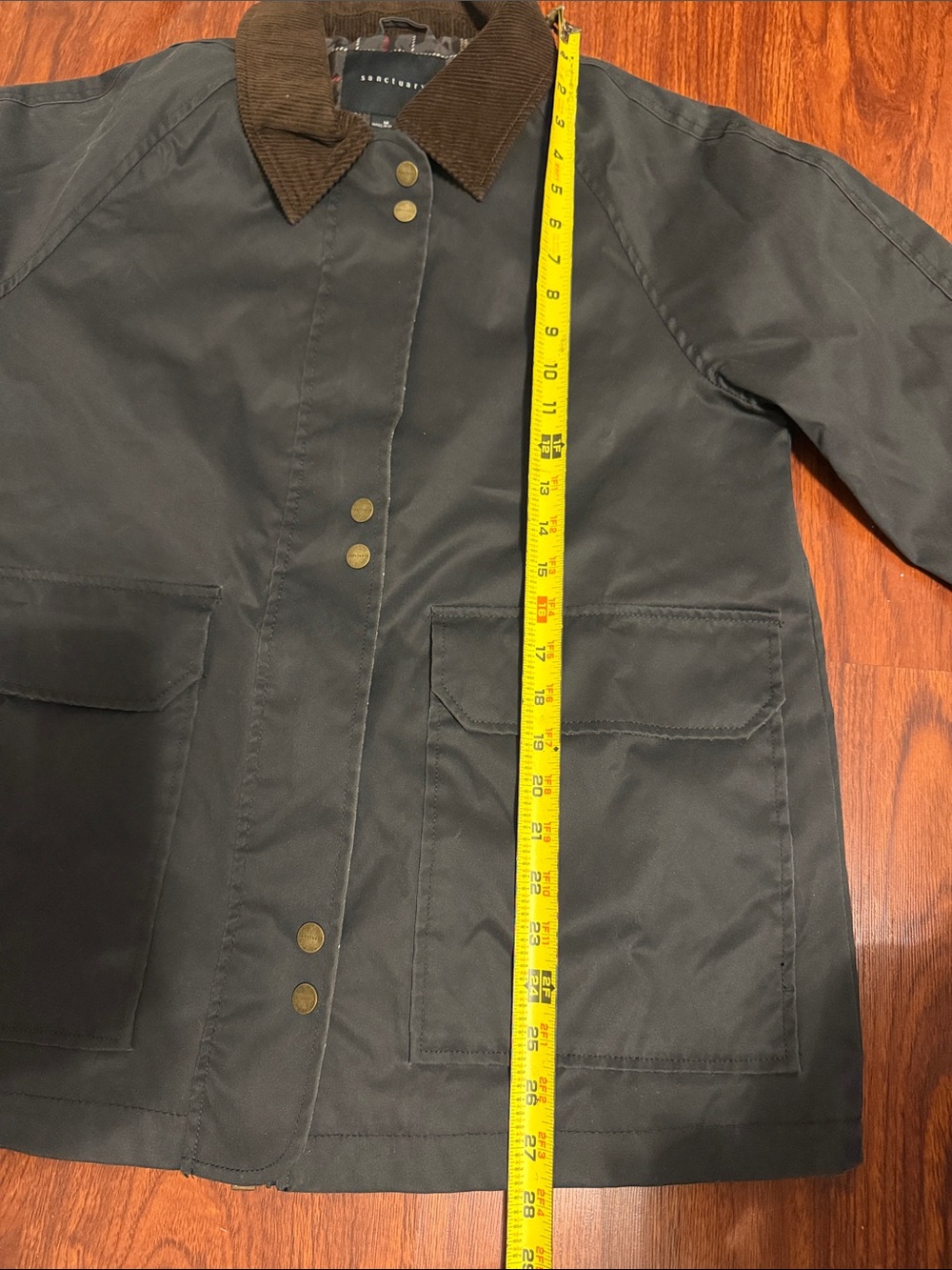 Sanctuary Black Waxed Jacket Size M NWT Corduroy Collar Plaid Lined Barn Coat - Picture 8 of 8
